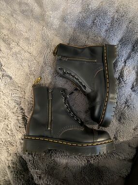 Dr Martens Black Zip Up Boots with Yellow Stitching